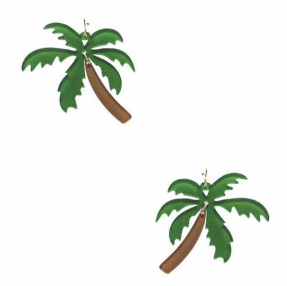 Palm tree dangle pierced earrings goldtone hooks tropical vacation mode - Picture 2 of 5